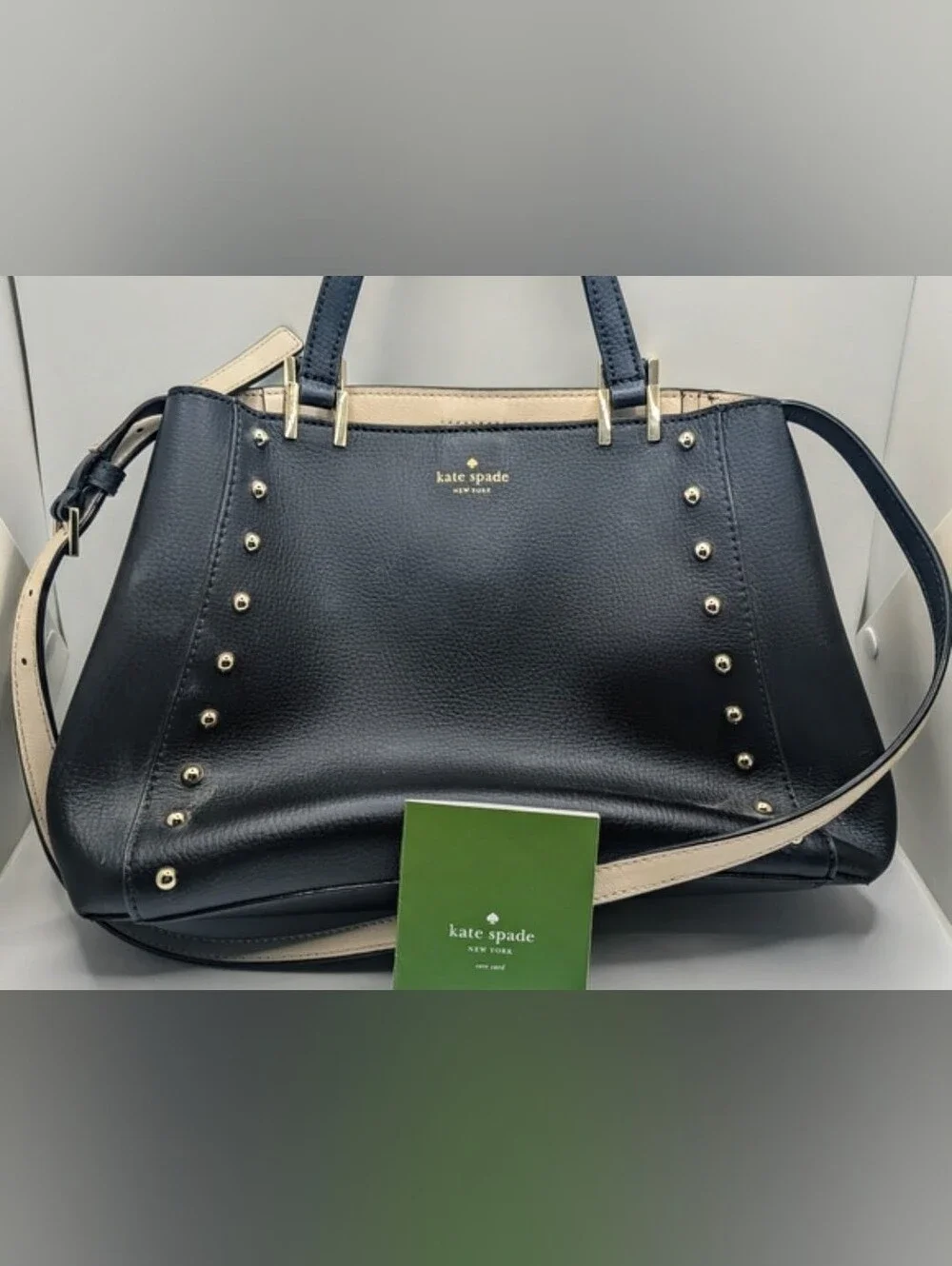 Kate Spade Black Leather Gold Side Studded Satchel with Side Strap